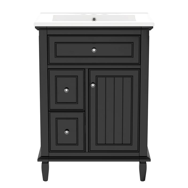 Roomfitters 24" Bathroom Vanity with Sink, Solid Wood Frame, Flip Drawer, 2 Side Drawers & Adjustable Shelf