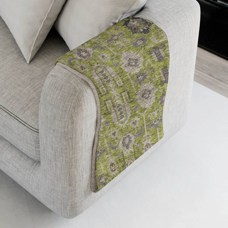 Premium Machine Washable Boho Global Sherpa Throw Blanket - Olive - 4'2" x 5'10"