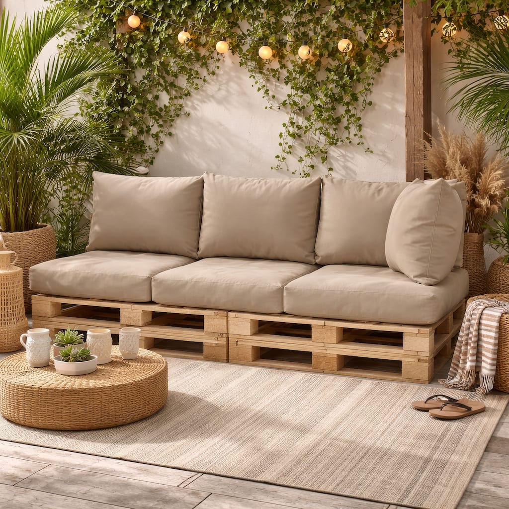 Paom 3pc Outdoor Pallet Cushions, Hollow Fiber, Taupe Oxford Fabric