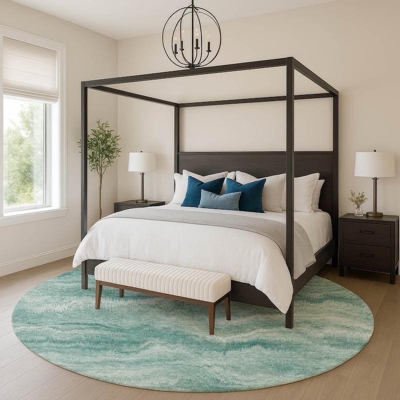 Premium Washable Super Soft Contemporary Blur Mayfield Rug - Teal - 8' x 8'