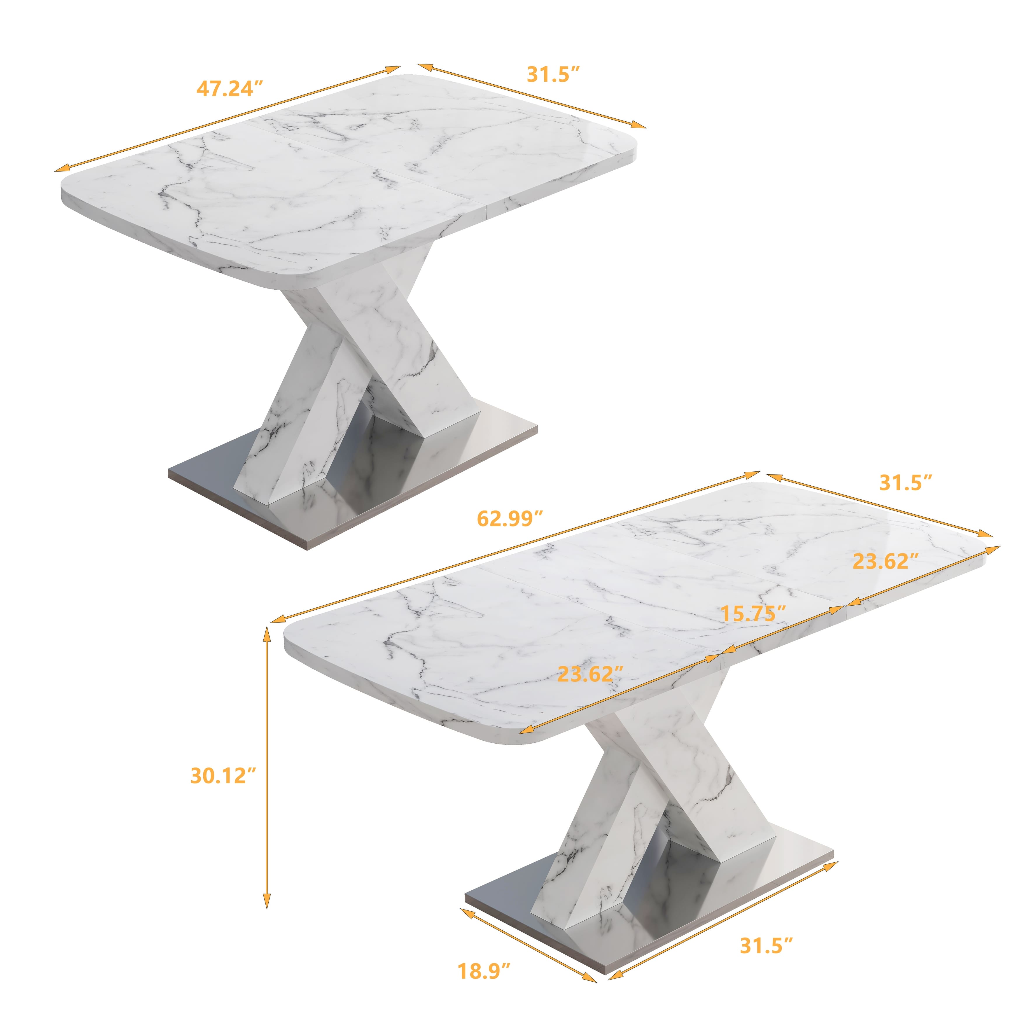 Modern Style Square Dining Table, Stretchable, White Marble Panel Table
