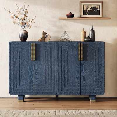 54" Retro Buffet Cabinet with Storage, 4-Door Vintage Fluted Sideboard Cabinet with Adjustable Shelves