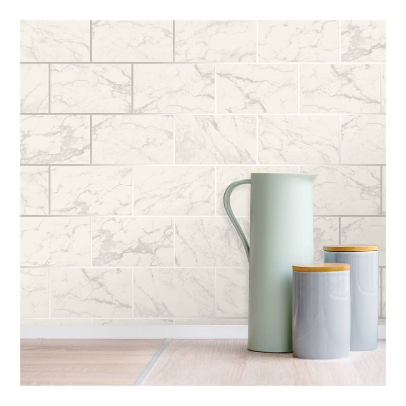 Crown Mirren Off-White Marble Subway Tile Wallpaper - 20.5 x 396 x 0.025