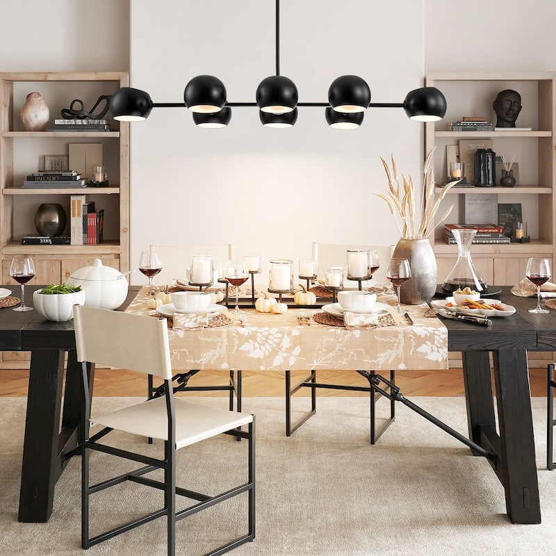 8-Light Modern Linear Clear Glass Globe Bubble Chandelier for Dining Room