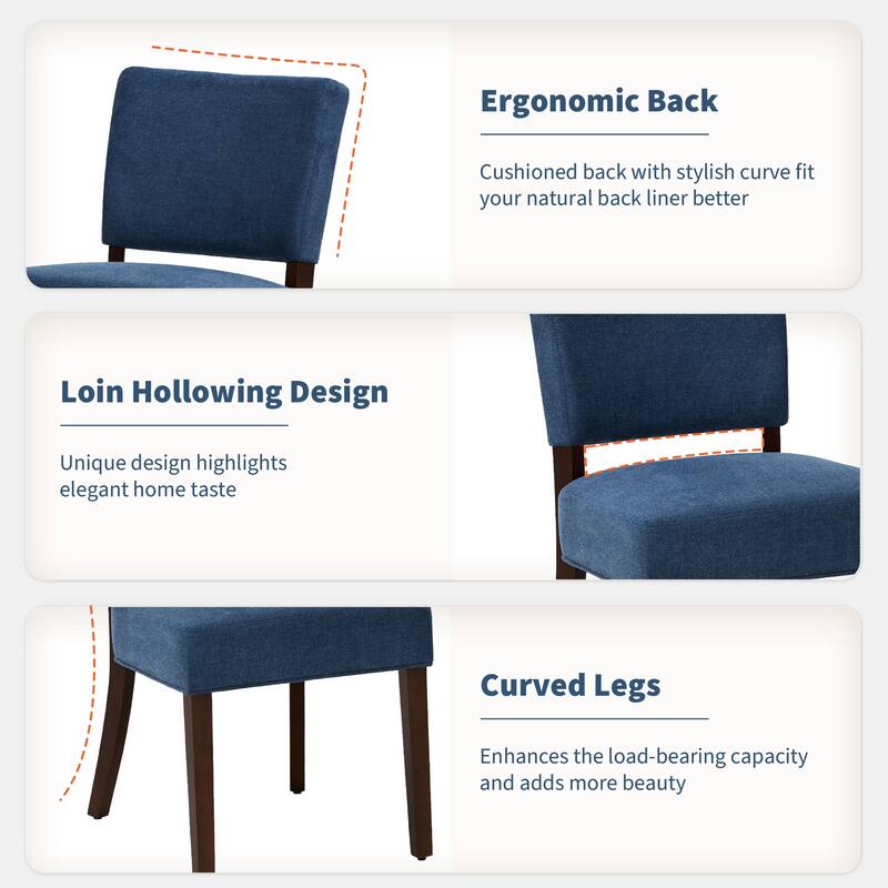 Set of 2 Modern Farmhouse Dining Chairs: Upholstered Mid-Back Chairs with Wood Legs
