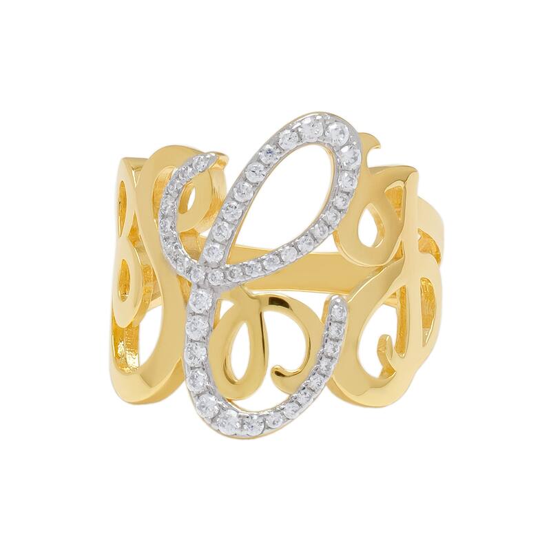 Victoria Townsend Yellow Gold over Sterling Silver and Cubic Zirconia Script Initial Ring. - 7 - C
