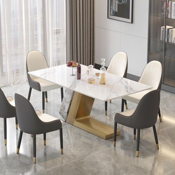Modern Slate Kitchen Dining Table with White Rectangle Sintered