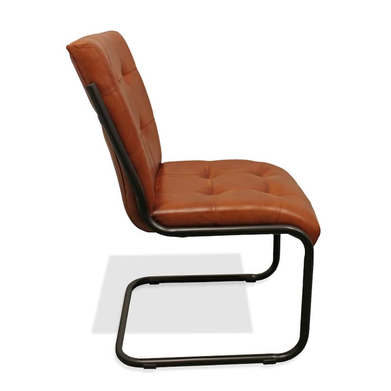 Modern Tufted Leather Dining Chair with Black Metal Legs - 25" x 22" x 34"