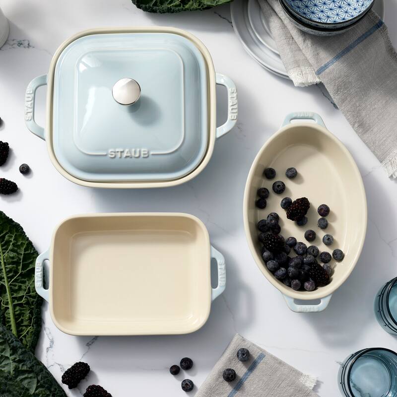 Staub Ceramic 4-pc Baking Pans Set, Casserole Dish with Lid, Brownie Pan, Pastel