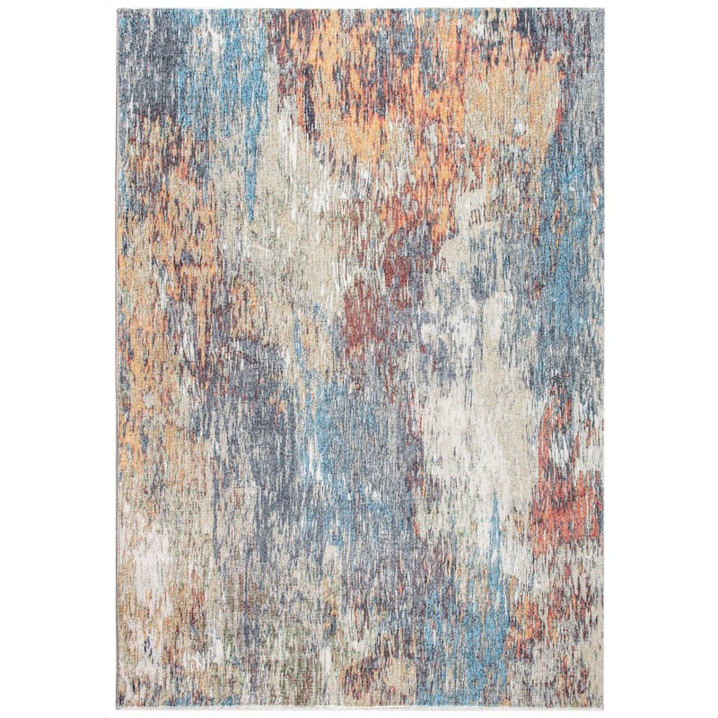 Domani Comfort Abstract Mural Faux Fur Rug - 7'6" x 10' - Red / Blue