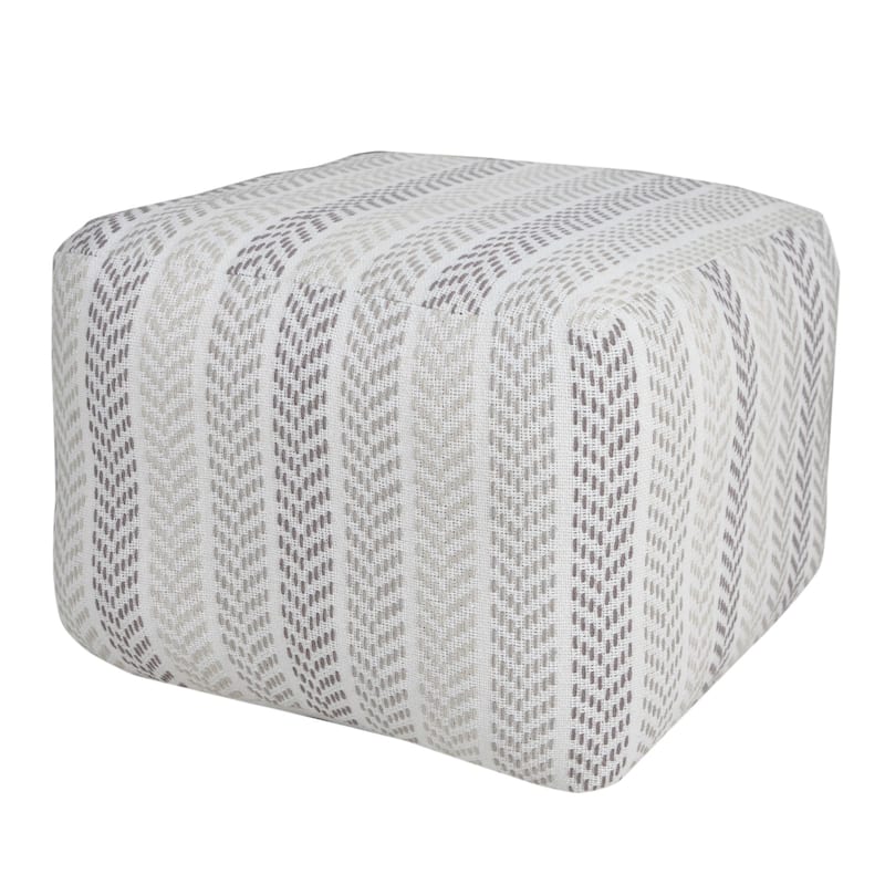 18" Gray and White Chevron Striped Square Pouf Ottoman