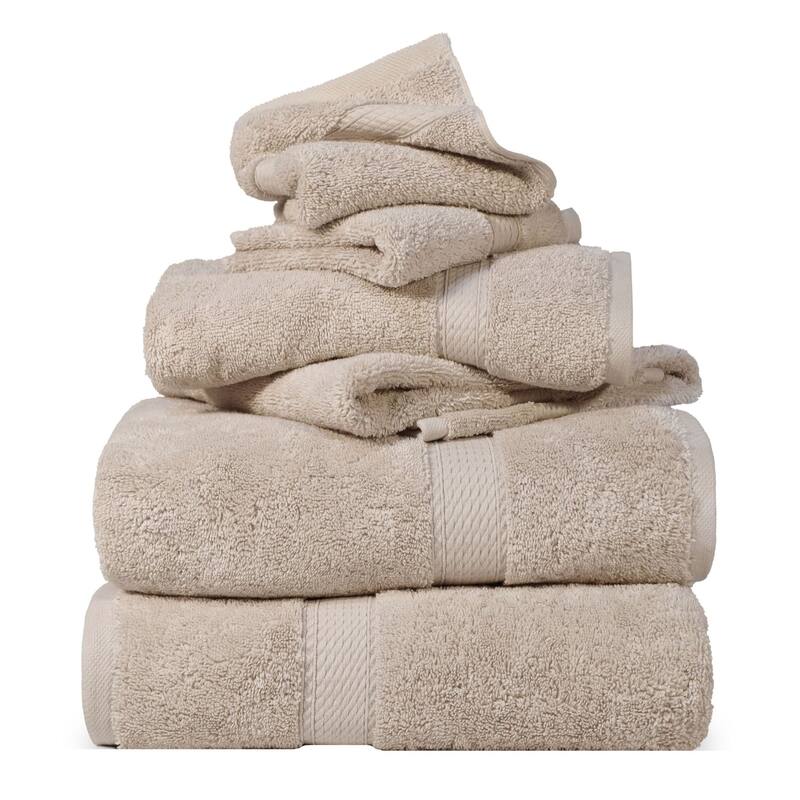 Blue Nile Mills Luxury 6-Piece Egyptian Cotton Towel Set, Thick Absorbent Bathroom Towels - Stone