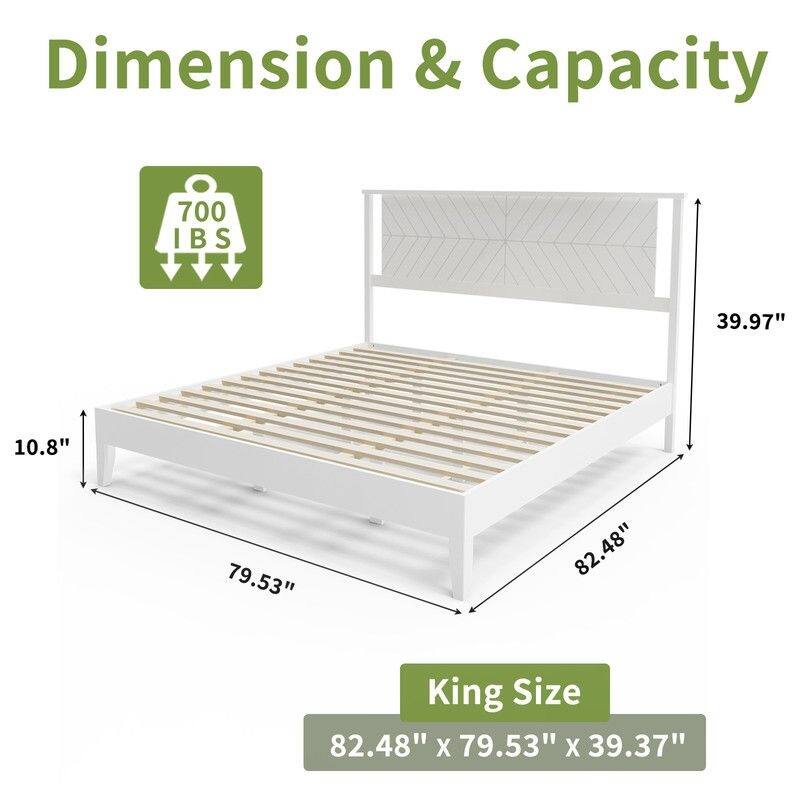 Twin Size Deluxe Bed Frame with Headboard with Solid Wood, No Box Spring Needed, Easy Assembly, White