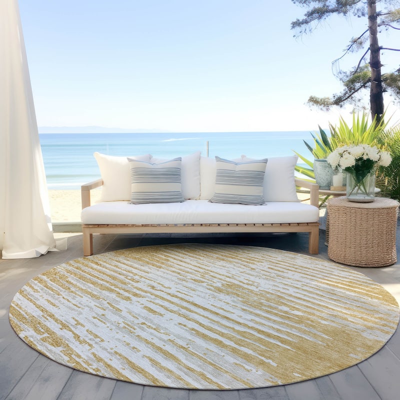 Machine Washable Indoor/ Outdoor Chantille Abstract Ombre Rug - Gold - 8' x 8'