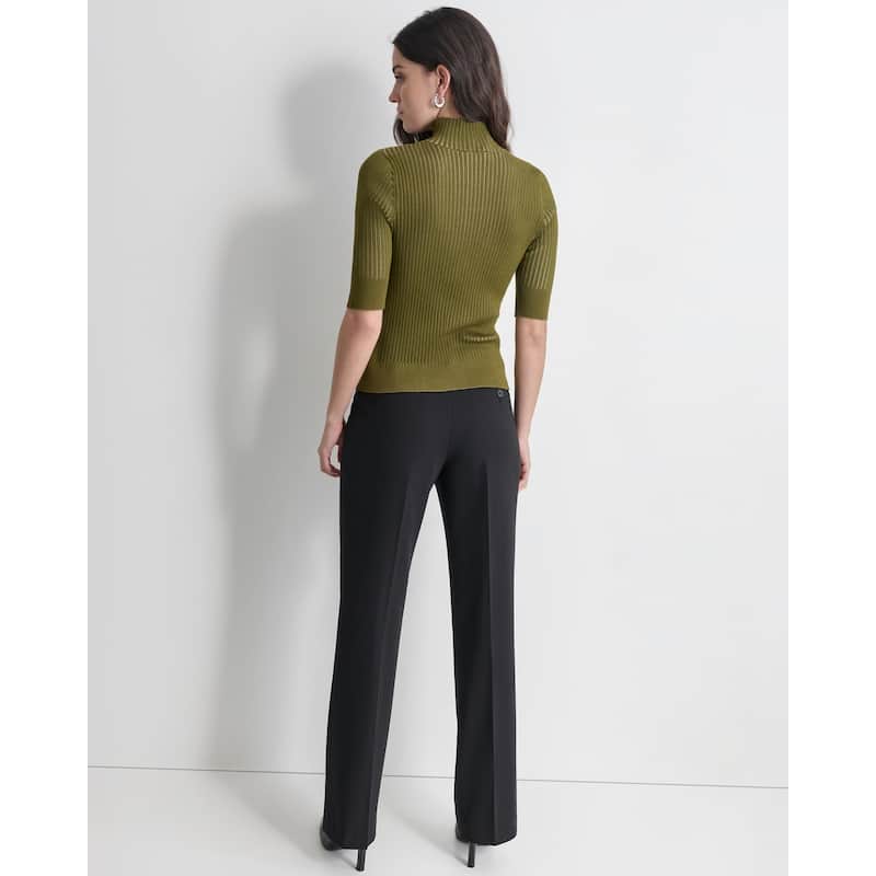 DKNY Mock Neck Ribbed Knit Top