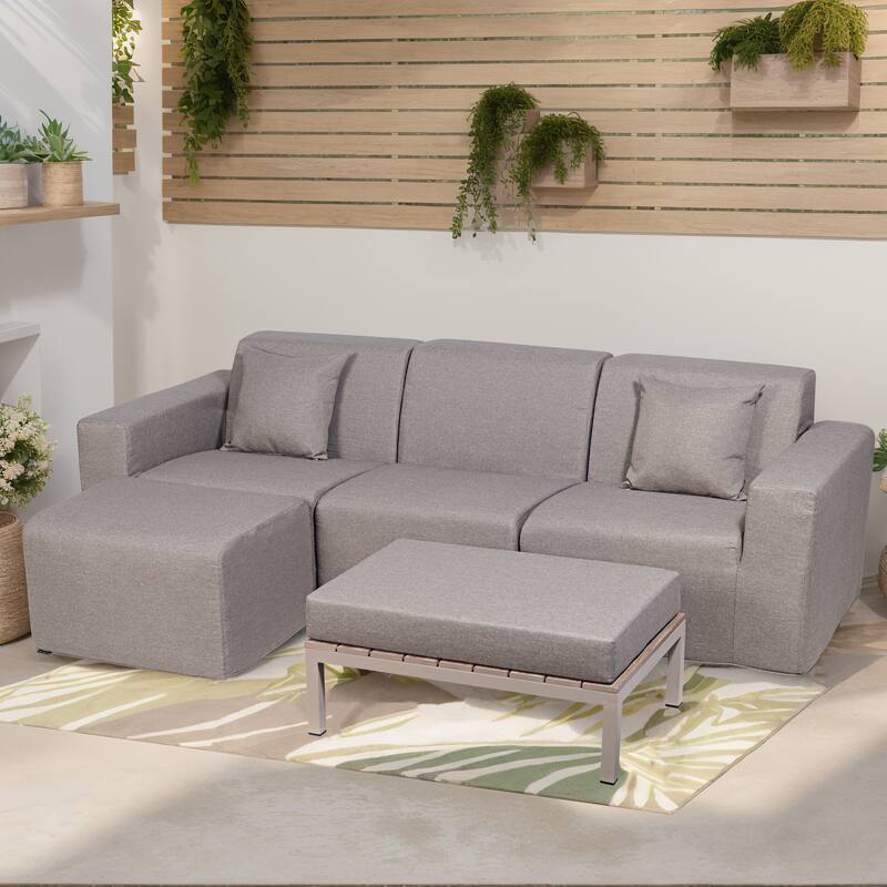 Outdoor and Indoor Modern Modular Patio Sectional Sofa with L-Shape Chaise, Cloud Sectional Couch with Comfy Chaise - Brown