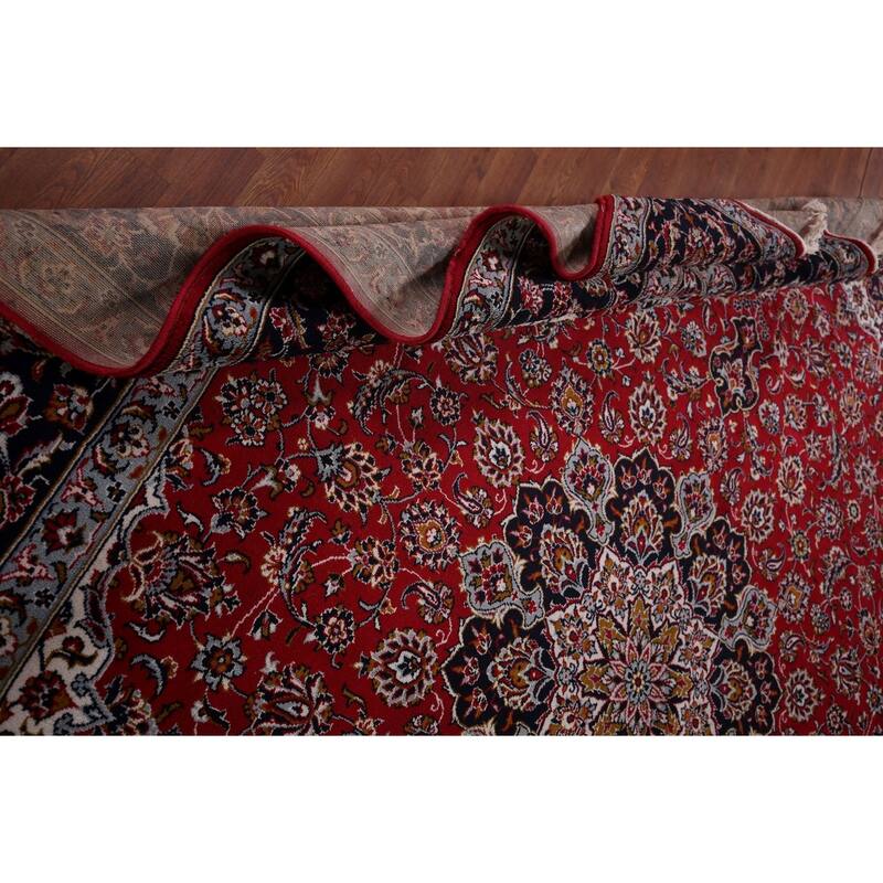 Floral Red Kashan Turkish Rug Dining Room Machine-Made Carpet - 9'7" x 12'9"