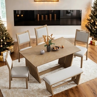 Rectangular 6-Piece Dining Table Set With Upholstered Chairs & Bench ...