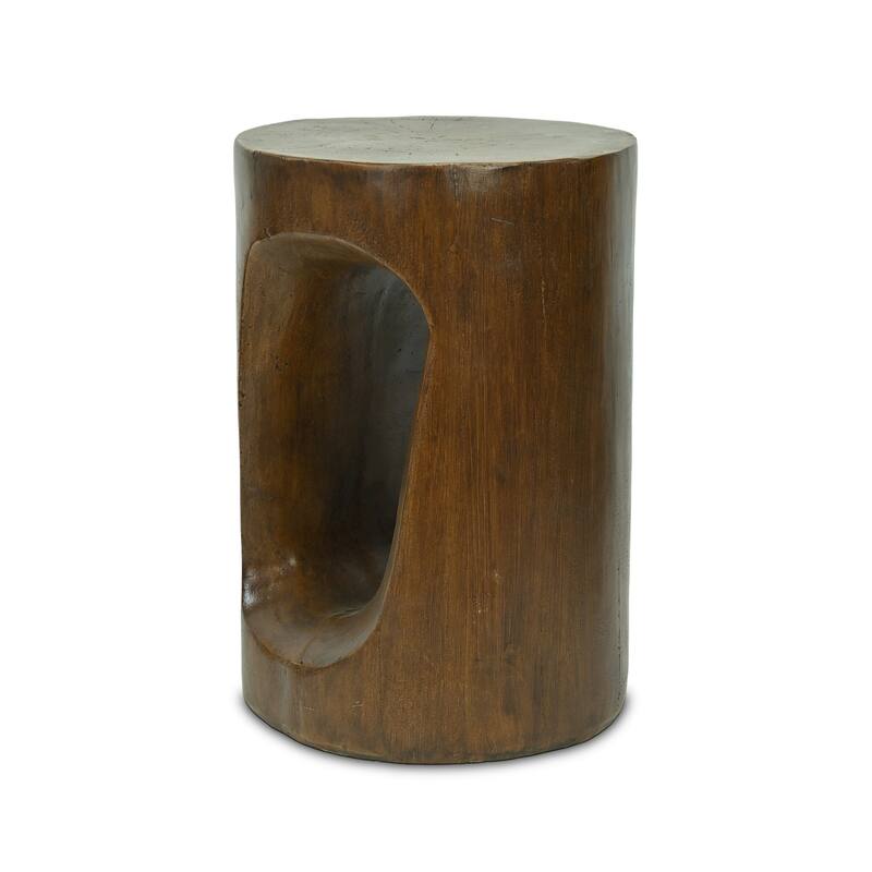 Phaedra 13.75" Round Trunk-Style MGO Side Table with Wood-Grain Texture