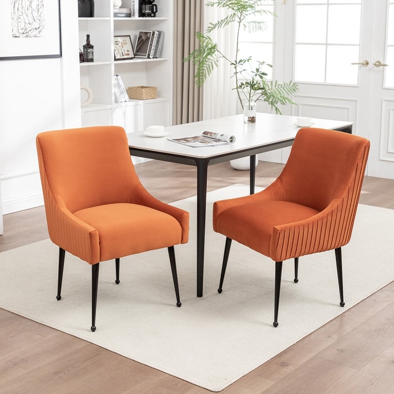 SEYNAR Modern Glam Velvet Black Metal Legs Dining Chair or Vanity Chair Set of 2 with Rear Handle
