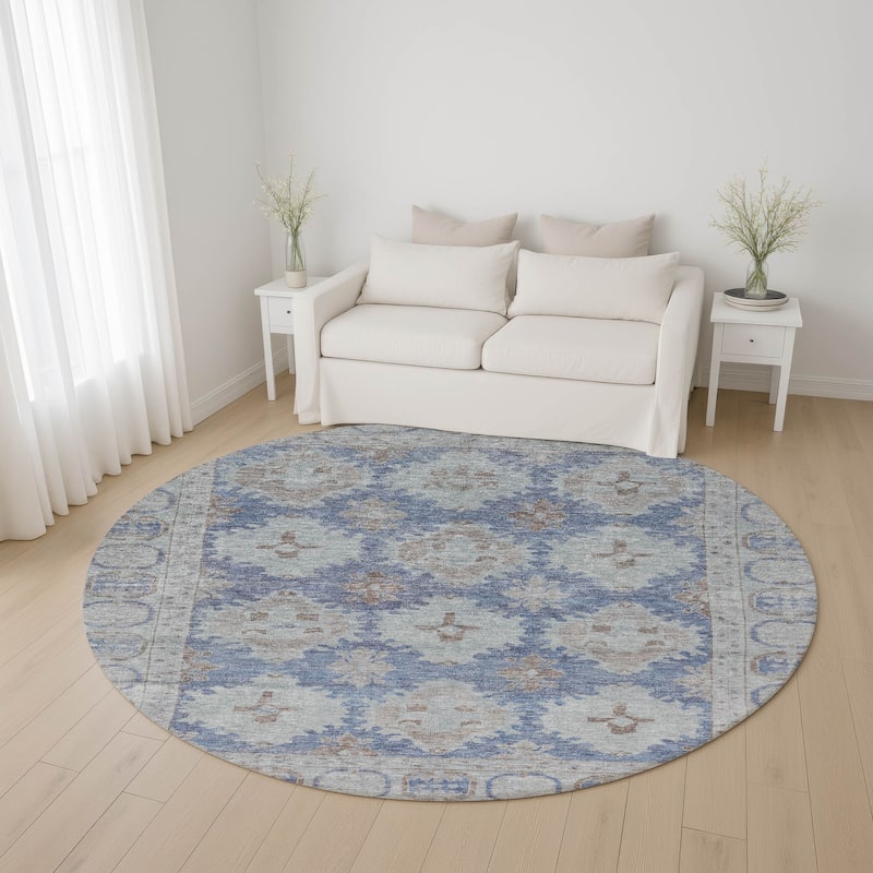 Premium Washable Super Soft Vintage Traditional Mayfield Rug - Blue - 8' x 8'