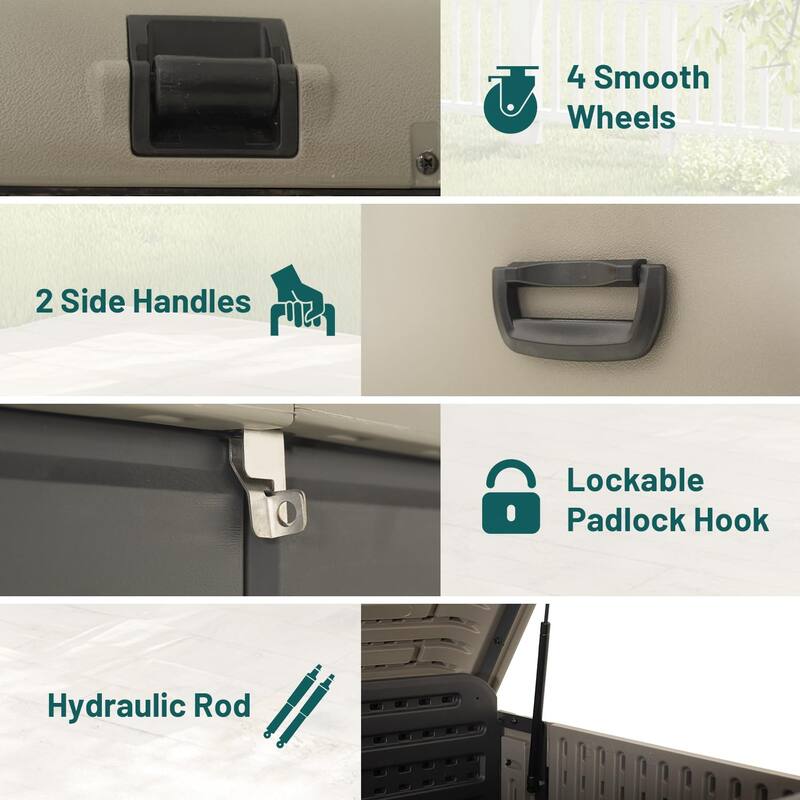 200 Gallon Plastic Deck Box, Large Patio Storage Box with Lock, Wheels & Waterproof Lid for Outdoor Cushions, Garden