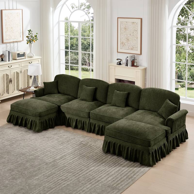 GDFStudio - Classic U-Shaped Chenille 4-Seater 137.8" Sectional Sofa with Ottomans