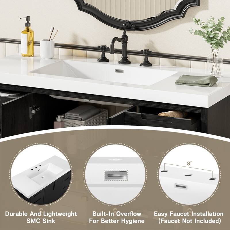 47.2" Space-Saving Bathroom Vanity with Resin Sink, 2 Doors & 6 Drawers, Soft-Close Hardware