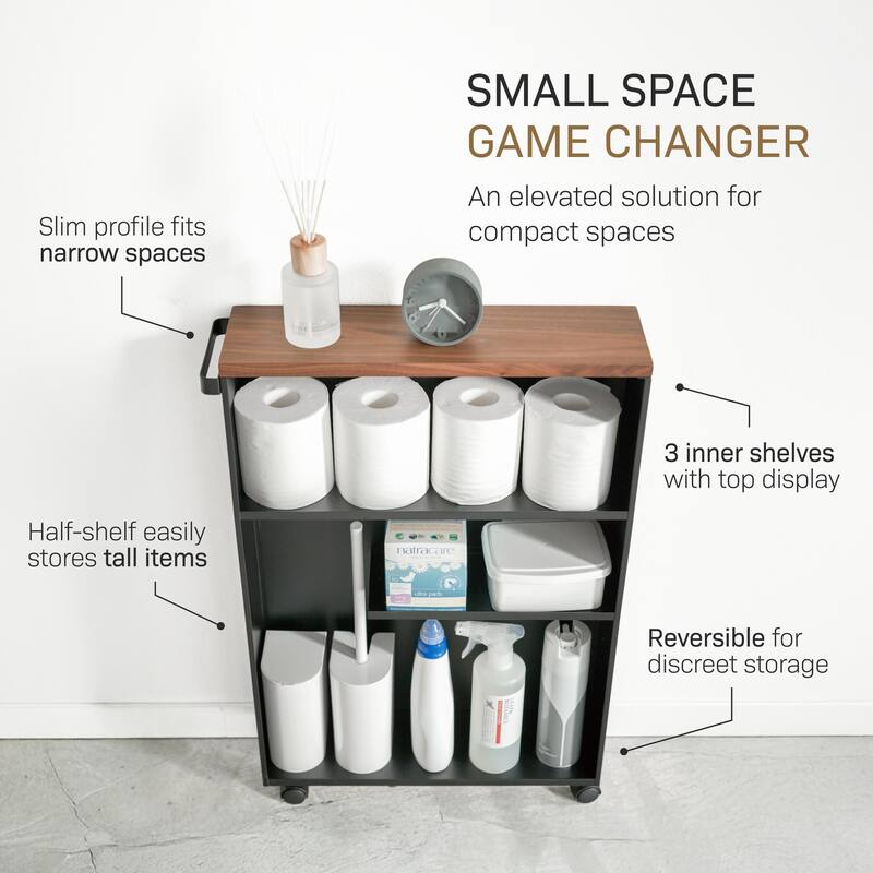 Yamazaki Home Rolling Storage Cart, Steel, Minimal Assembly - L 18.7 x W 5.12 x H 26.97 inches