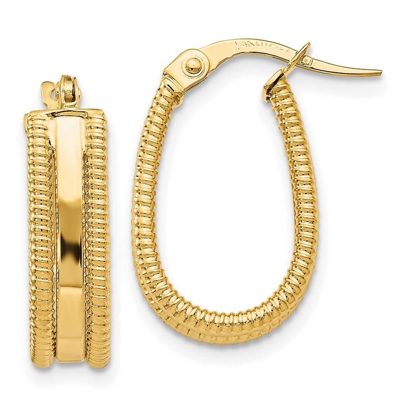 Curata 14k Yellow Gold 19x5mm Textured Oval Hoop Earrings