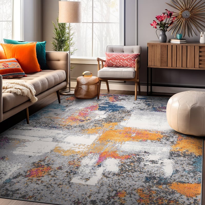 World Rug Gallery Contemporary Abstract Splashcolor Area Rug - 5' x 7' - Rectangle