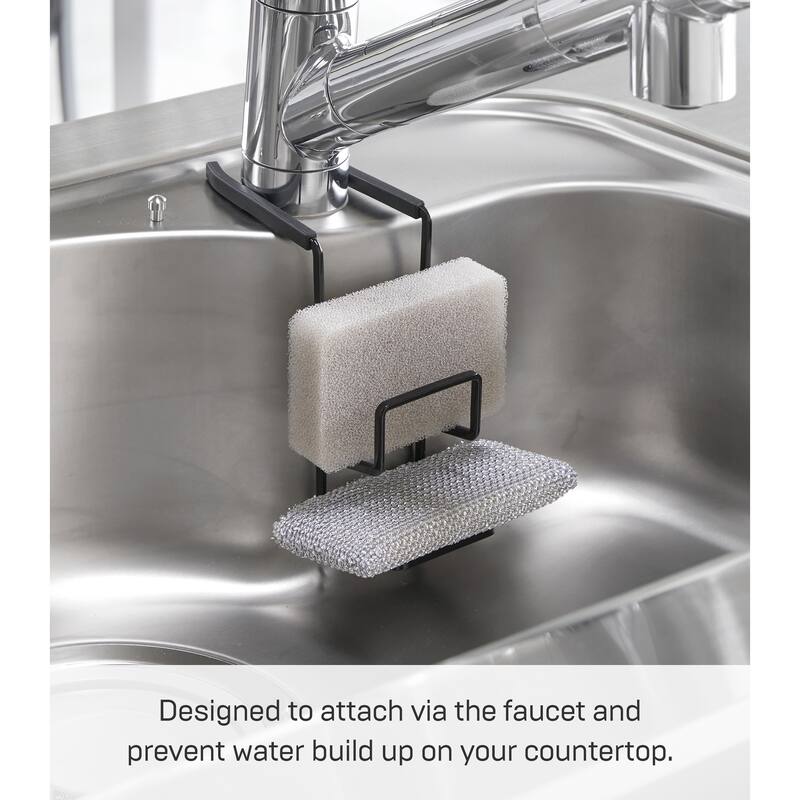 Yamazaki Home Faucet-Hanging Sponge Holder - Two Sizes, Steel, Double - L 6.3 x W 2.36 x H 6.1 inches