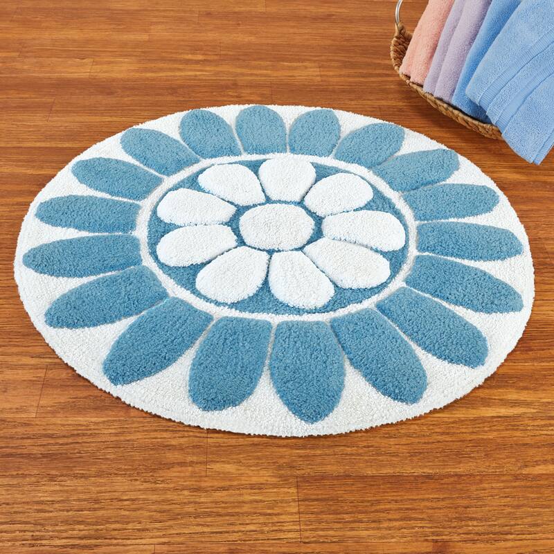 Delightful Round Floral Soft Plush Bath Mat - Blue