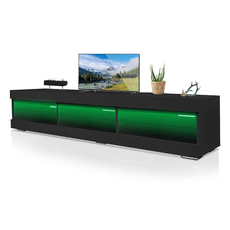 Modern LED TV Stand Entertainment Center with Storage and Glass Shelves High Glossy TV