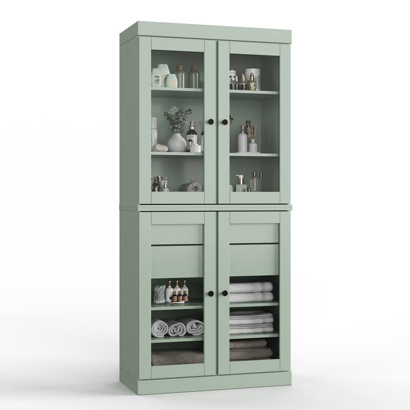 Palace Imports 100% Solid Wood 32" Bathroom Cabinet with Clear Glass Doors, 2-Drawers and Adjustable Shelves