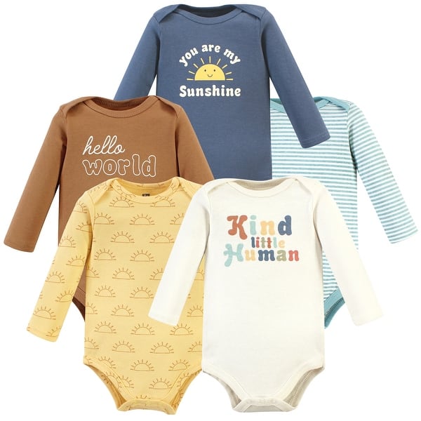 slide 1 of 1, Hudson Baby Cotton Long-Sleeve Bodysuits, Kind Human 5 Pack Preemie - Kind Human 5 Pack