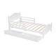preview thumbnail 30 of 46, Twin/Full Size Wood Platform Bed with Half Guardrails on Both Sides, Modern Design Kids Storage Bed Frame with 2 Drawers