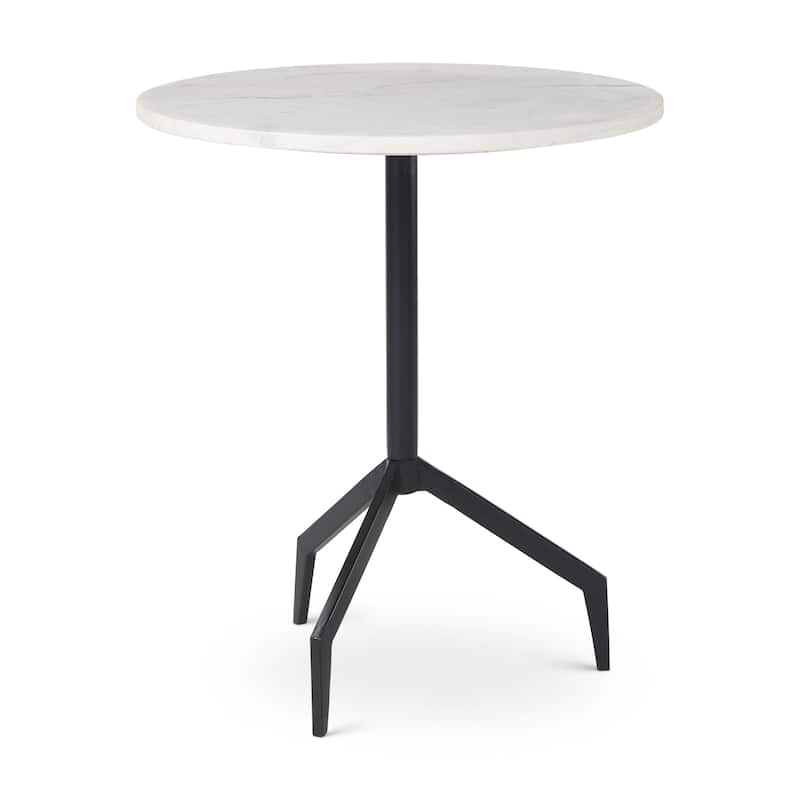 Serre White Marble Top With Black Metal Base Round Side Table - White And Black