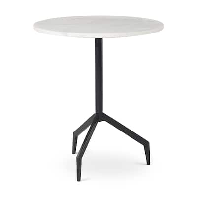 Serre White Marble Top With Black Metal Base Round Side Table