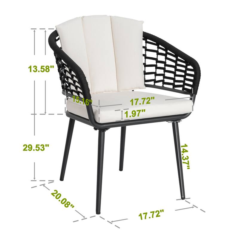 Outdoor Patio Woven Rope Aluminum Chairs with 1.97" Thick Cushions, Beige
