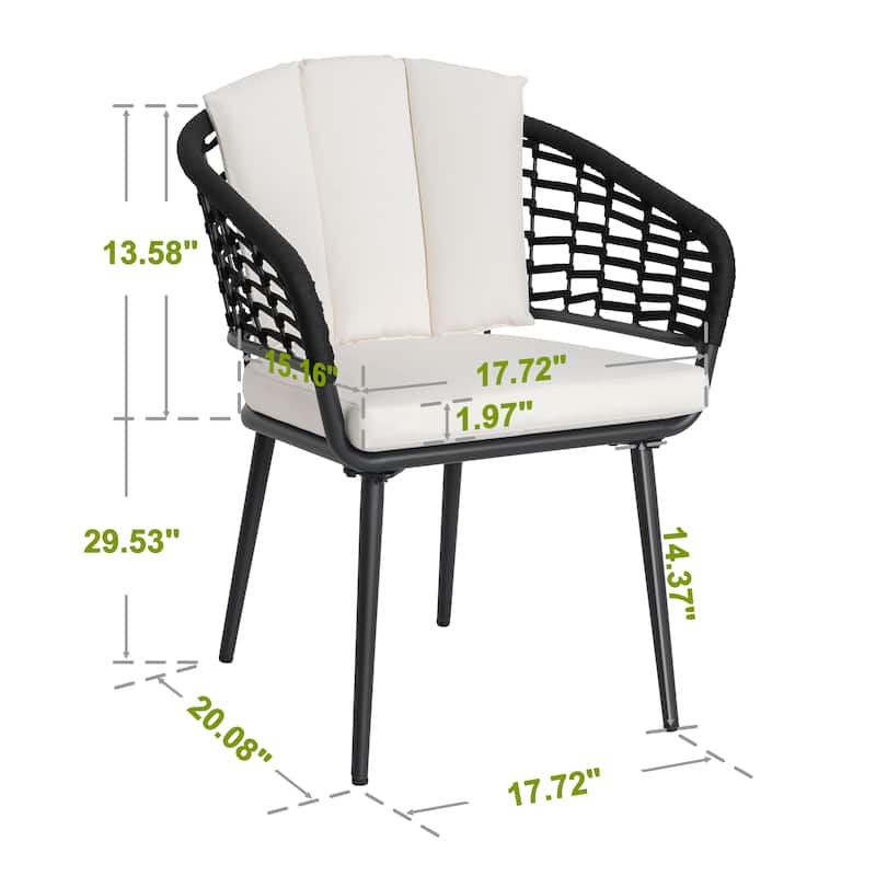 Nuu Garden Outdoor Patio Woven Rope Chairs with 1.97" Thick Cushions, Beige