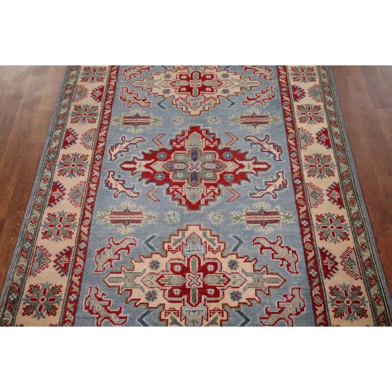 Light Blue Kazak Oriental Foyer Rug Handmade Wool Carpet - 4'1" x 5'11"