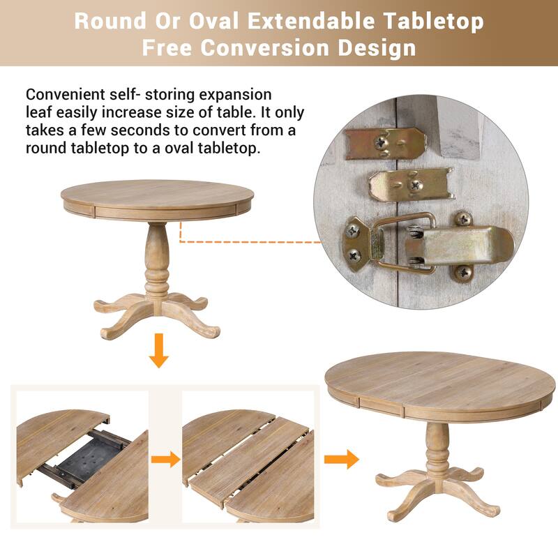 Stylish 5-Piece Dining Set with Round Table and 4 Upholstered Solid Wood Chairs for Small Spaces, Apartments, or Dining Rooms