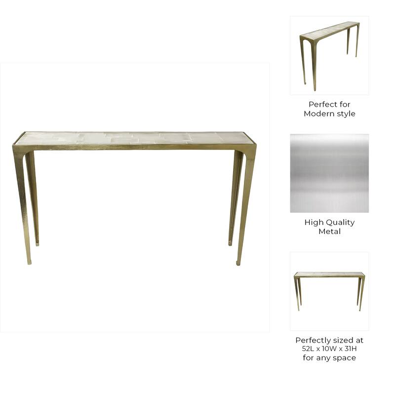 Metal Aluminum Console Table Savoir Frame with Inset Top - 31" Gold - 51.5" x 10" x 31"