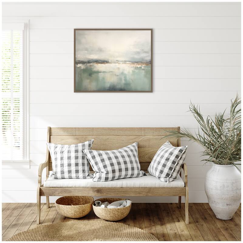 Kate and Laurel Subtle Abstract Gray Green Horizon by The Creative Bunch Studio Framed Canvas Wall Art Print