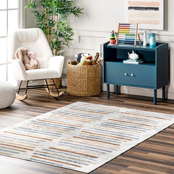 slide 2 of 4, Nuloom Ros SpinClean Striped Columns Machine Washable Area Rug