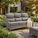 preview thumbnail 102 of 189, Pocassy Outdoor Wicker Sofa with Swivel Chair Fire Pit Table Furniture Set. Gray Wicker & Gray Cushion - 1 Piece 3-Seat Sofa with 6-In Cushion