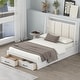 preview thumbnail 3 of 10, Full Size Solid Wood Platform Bed with Upholstered Headboard, Kids Bed Frame with 2-Storage Drawers for Bedroom, White