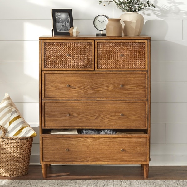 天然木高級和箪笥Natural wood high-quality chest of drawers Lifestorey Maxwell 5-Drawer Chest with Natural Cane - On Sale