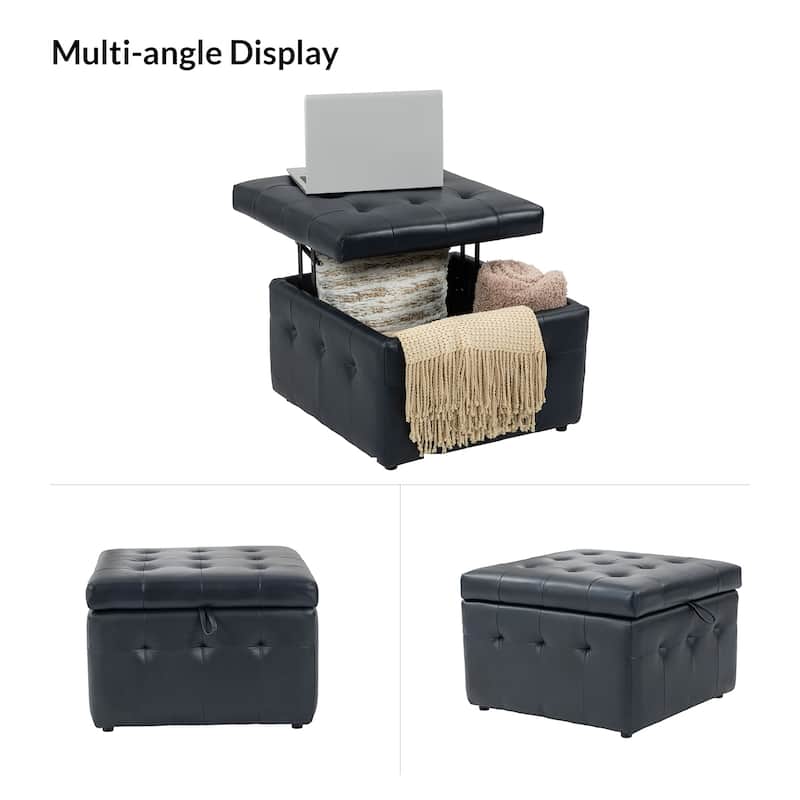 Aurora Genuine Leather Ottoman with Tufted Design by HULALA HOME